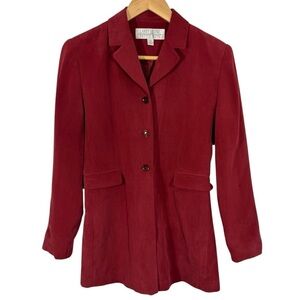 Vintage 100% Silk Blazer Womens Sz 2 Maroon Red 90s Suit Jacket Office Business